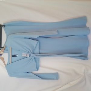 Loungewear Ser Tie Front Cropped Long Sleeve Top And Flair Bottoms Pastel Blue L